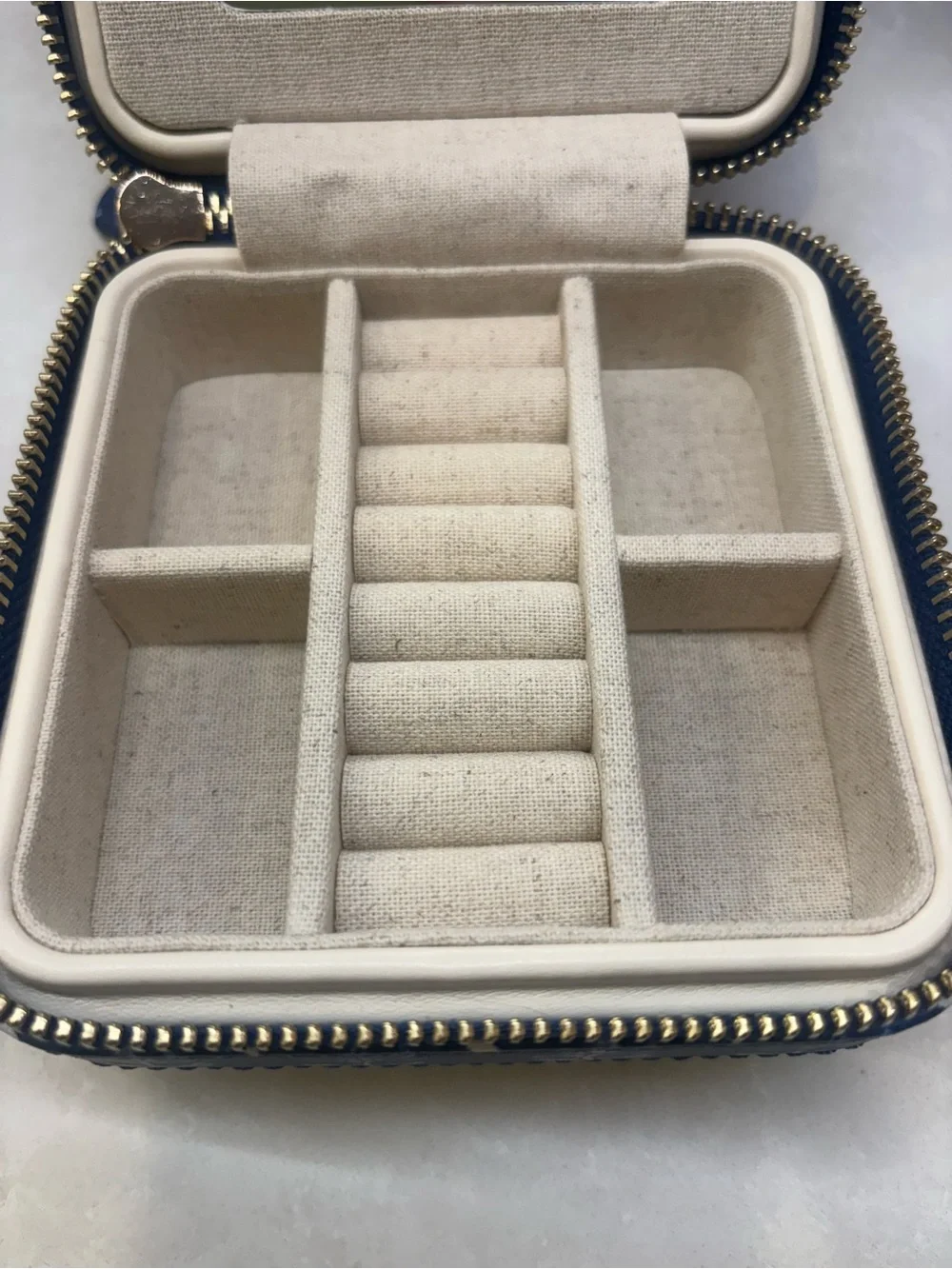 Mark & Graham Navy and Cream Travel Jewelry Case with Mirror